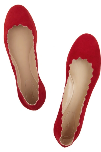 Shop Chloé Lauren Scalloped Suede Ballet Flats