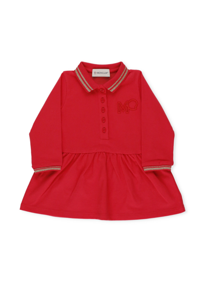 Shop Moncler Enfant Logo Patch Polo Dress In Red