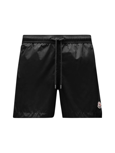 Shop Moncler Logo Patch Drawstring Swim Shorts In Black