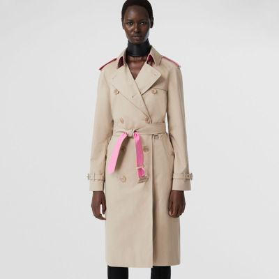 Burberry Cotton Gabardine Trench Coat With Contrasting Trim In