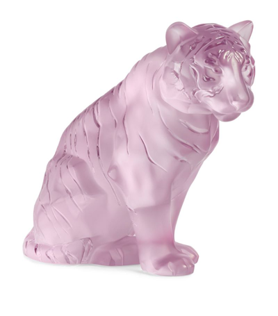 Shop Lalique Large Crystal Sitting Tiger Sculpture In Pink
