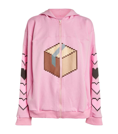 Shop Natasha Zinko Box Print Zip-up Hoodie In Pink