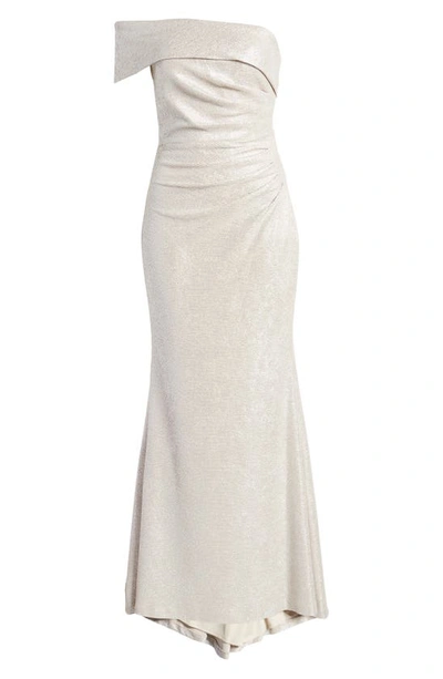 Shop Eliza J One-shoulder Glitter Mermaid Gown In Beige