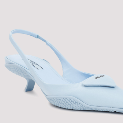 Shop Prada Brushed Leather Slingback Pumps Shoes In Blue