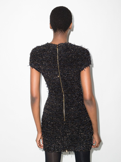 Shop Balmain Tweed Button-embellished Mini Dress In Black