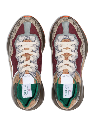 Gucci Gg Rhyton Leather-trimmed Sneakers In Brown
