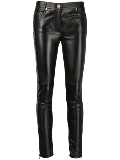 Shop Versace Panelled Skinny Trousers In Black