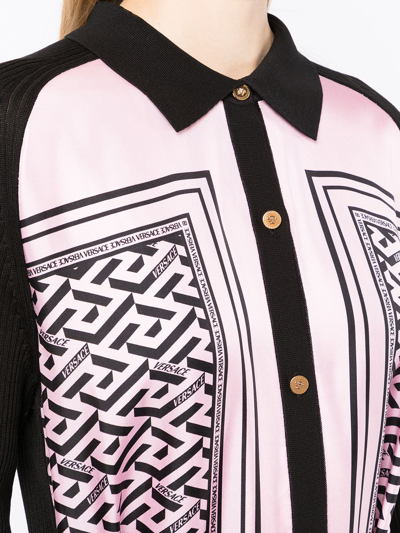 Versace Knit-paneled Logo-print Silk And Cotton-blend Twill Mini Shirt Dress In Pink