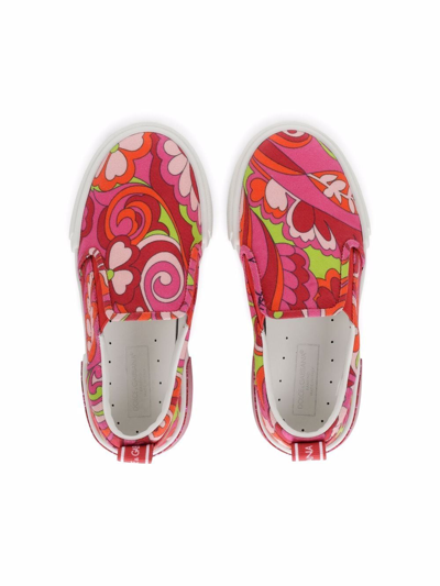 Shop Dolce & Gabbana Paisley-print Slip-on Sneakers In Pink
