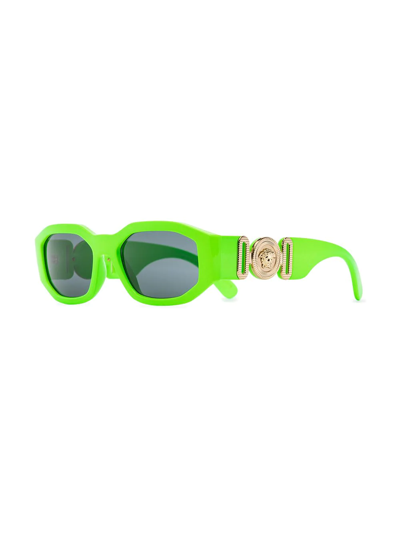 Shop Versace Medusa Biggie Rectangle-frame Sunglasses In Green