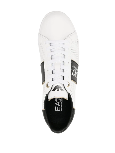 Shop Ea7 Perforated Logo-stripe Low-top Sneakers In White