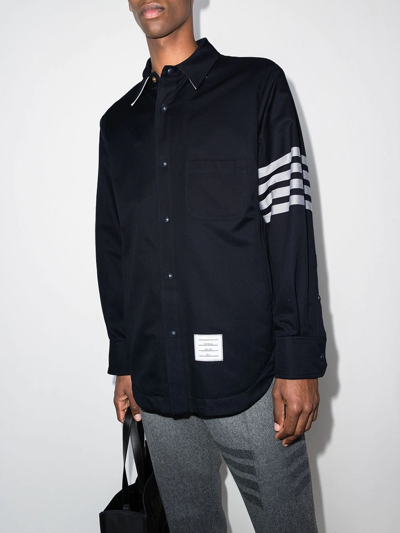 Shop Thom Browne 4-bar Stripe Logo-patch Shirt Jacket In Blue