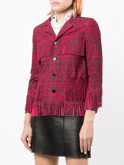 Pre-owned Saint Laurent 2010 Leopard-print Fringed Jacket In Pink