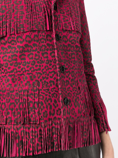 Pre-owned Saint Laurent 2010 Leopard-print Fringed Jacket In Pink