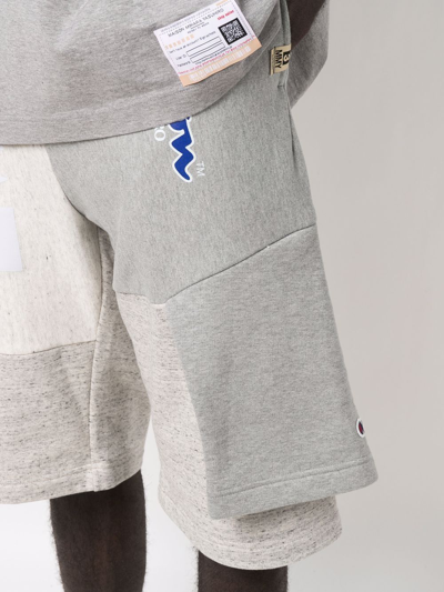 Shop Miharayasuhiro Patchwork Logo-print Track Shorts In Grey