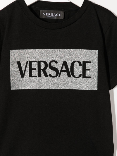 Shop Versace Glitter Logo-print T-shirt In Black