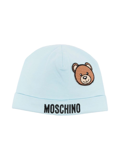 Shop Moschino Teddy Bear Motif Beanie In Blue