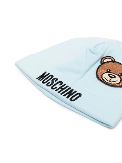 Shop Moschino Teddy Bear Motif Beanie In Blue