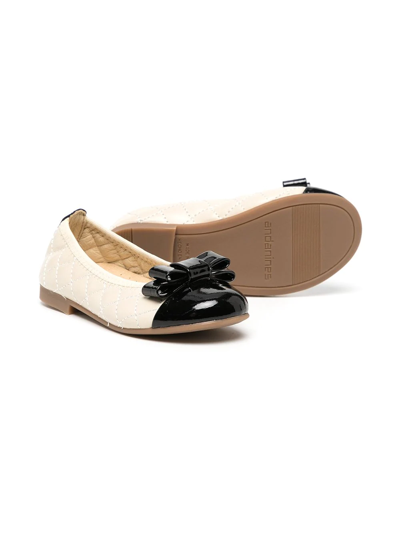 Andanines Teen Quilted Bow Detail Ballerinas In Neutrals