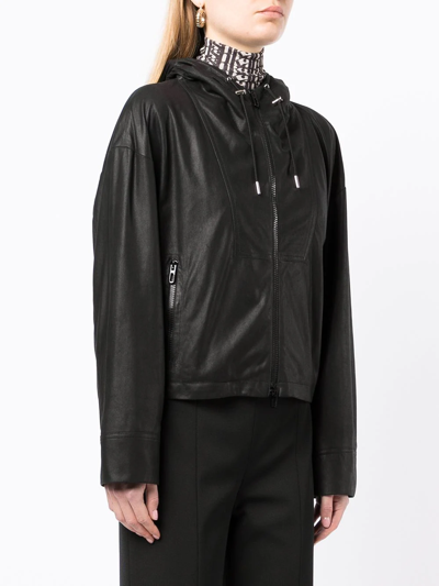 Shop Drome Hooded Leather Jacket In Black