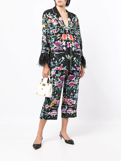 Shop Valentino Nature-print Drawstring Silk Trousers In Multicolour