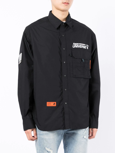 Shop Aape By A Bathing Ape Logo-embroidered Cotton Shirt In Black