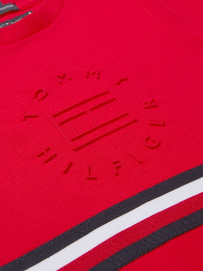 Shop Tommy Hilfiger Junior Embossed Stripe Logo T-shirt In Red