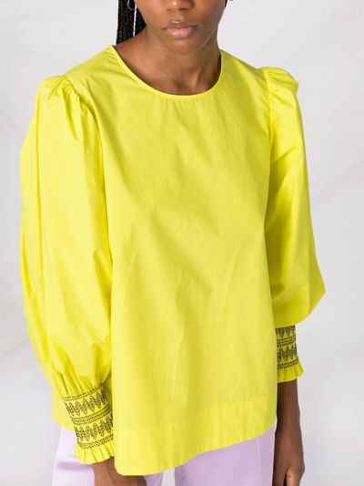 Shop P.a.r.o.s.h Balloon-sleeve Cotton Blouse In Yellow