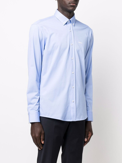 Shop Hugo Boss Logo-print Long-sleeve Shirt In Blue