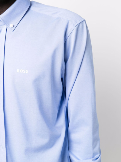 Shop Hugo Boss Logo-print Long-sleeve Shirt In Blue