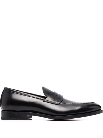 Shop Henderson Baracco Almond Toe Leather Loafers In Black