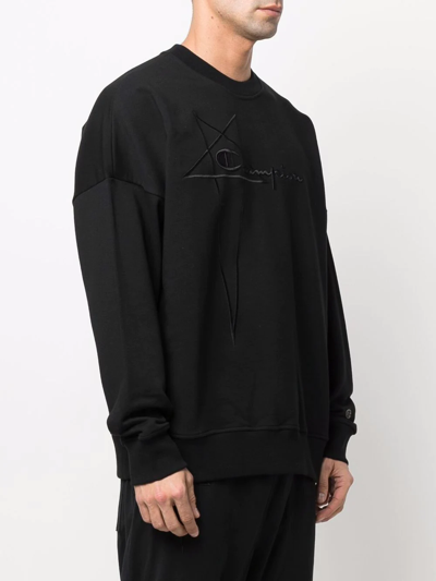 Shop Rick Owens X Champion Embroidered-logo Sweatshirt In Black