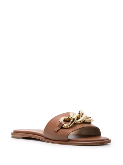 Shop Michael Michael Kors Chain-link Leather Slides In Brown
