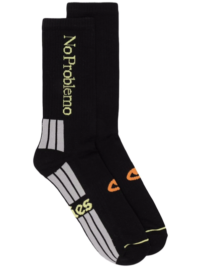 Shop Aries Logo Embroidered Socks In Black