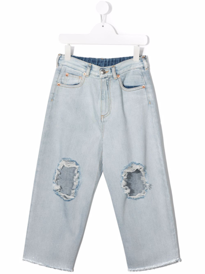 Shop Mm6 Maison Margiela Ripped-detail Jeans In Blue