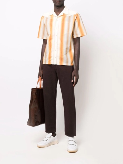 Shop Wales Bonner Stripe-print Short-sleeved Shirt In Orange