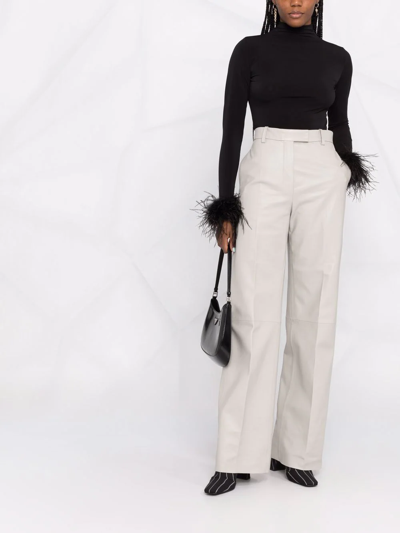 Atu Body Couture Feather-cuff High-neck Top In Black