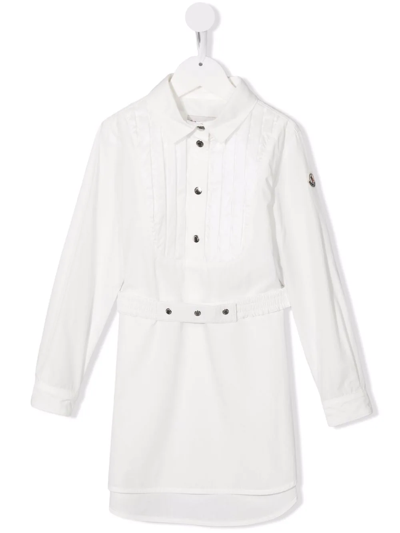 Shop Moncler Belted-waist Dress In White