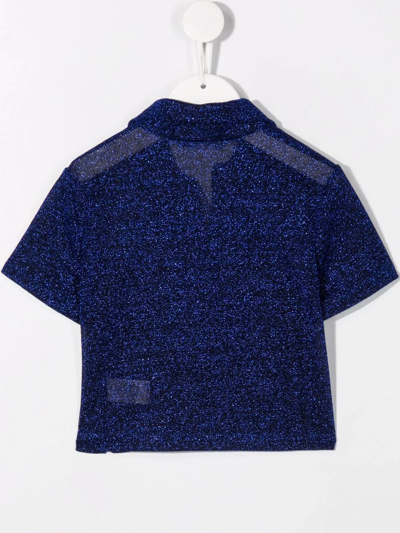 Shop Oseree Glittered Short-sleeved Shirt In Blue