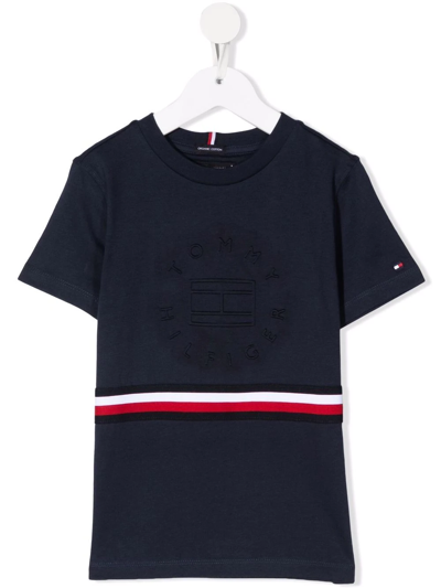Shop Tommy Hilfiger Junior Embossed-logo Organic Cotton T-shirt In Blue