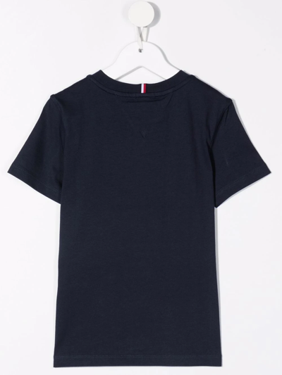 Shop Tommy Hilfiger Junior Embossed-logo Organic Cotton T-shirt In Blue