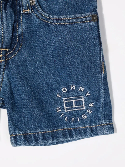 Shop Tommy Hilfiger Junior Embroidered-logo Knee-length Denim Shorts In Blue