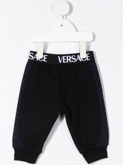 Shop Versace Logo-waist Cotton Track Pants In Blue