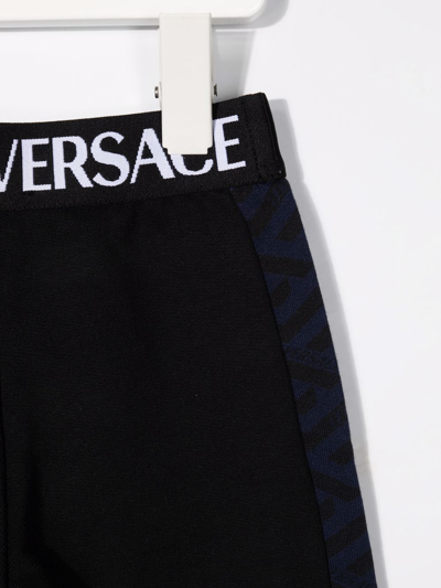 Shop Versace Logo-waist Cotton Track Pants In Blue