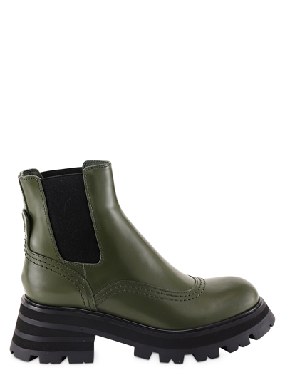 Shop Alexander Mcqueen Patent Leather Ankle Boots In Green