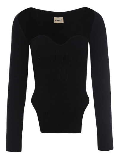 Shop Khaite Sweater With Ribbed Fabric In Black