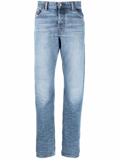 Shop Diesel Washed Straight-leg Jeans In Blue