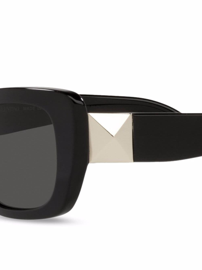 Shop Valentino Roman Stud Rectangular-frame Sunglasses In Black