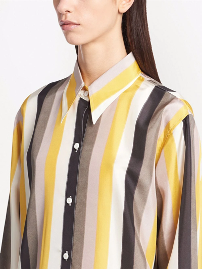 Shop Prada Stripe-print Silk Shirt In Grey