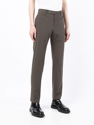 Shop Pt01 Stretch-design Slim Tailored Trousers In Brown